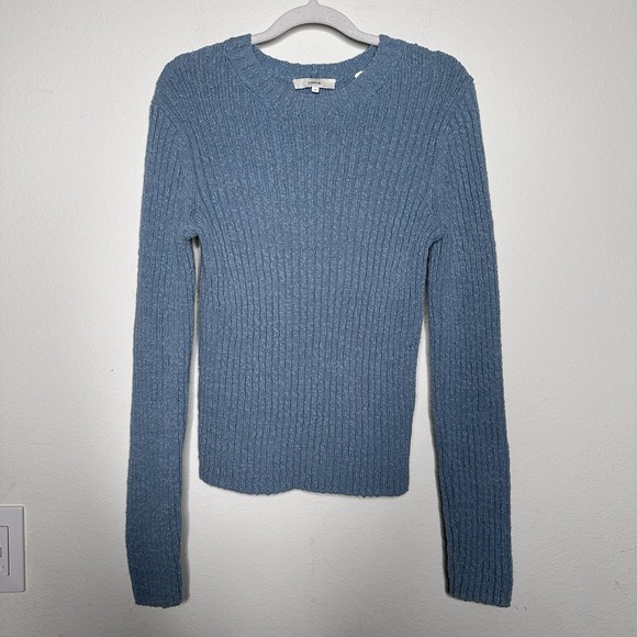 Vince Sweaters - VINCE Pullover Sweater Womens M Dark Topaz Ribbed Textured Linen-Blend Crewneck